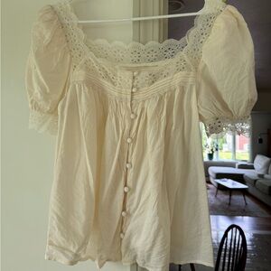 Reformation Cream Lace Button-Down Blouse